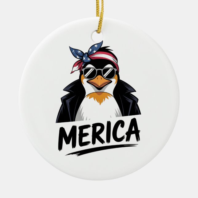 Penguin Resist Penguins Protest Against  Ceramic Ornament (Front)