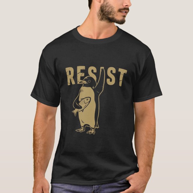 Penguin Resist Penguins Protest Against Tariffs T-Shirt (Front)