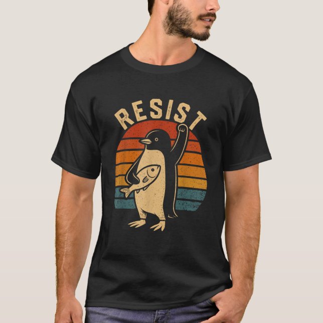 Penguin Resist Penguins Protest Against Tariffs T-Shirt (Front)