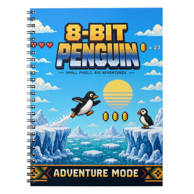Penguin, Retro 8-Bit Pixel Art Notebook (Front)