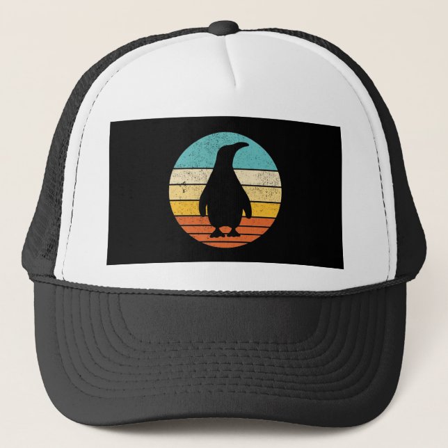 Penguin Retro Vintage Sunset Trucker Hat (Front)
