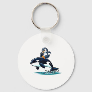 Penguin Riding Orca Costume Sea Animal Lover Kids  Key Ring