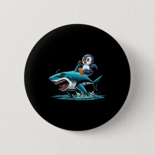 Penguin Riding Shark Costume Sea Animal Lover Kids 6 Cm Round Badge