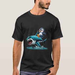 Penguin Riding Shark Costume Sea Animal Lover Kids T-Shirt