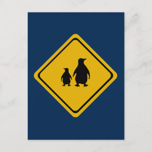 penguin road sign postcard