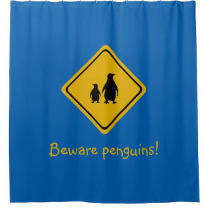 penguin road sign - shower curtain