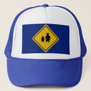 penguin road sign trucker hat