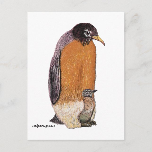 Penguin Robin with Chick Postcard (Front)