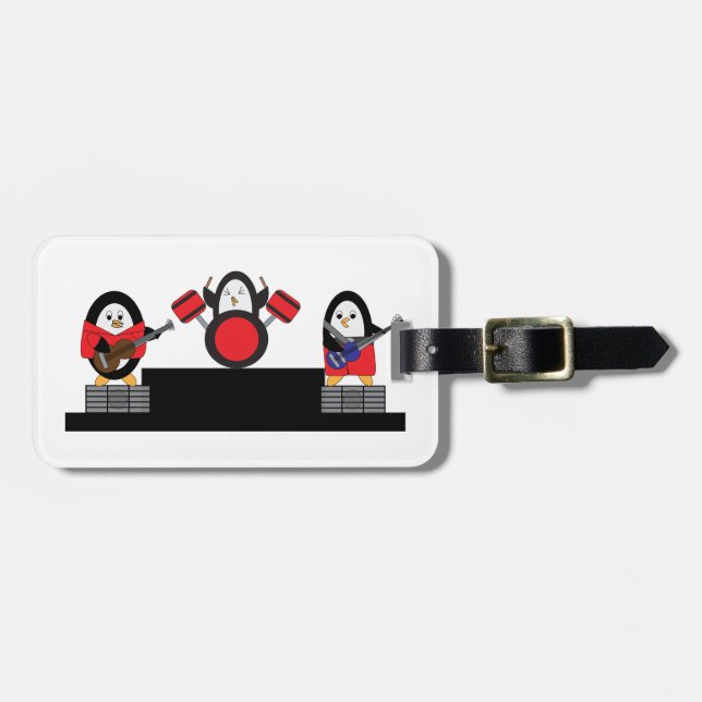 Penguin Rock and Roll Band Musicians Luggage Tag (Front Horizontal)