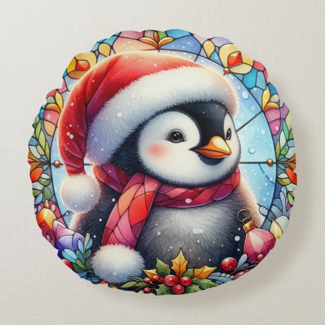 Penguin Round Throw Pillow (Front)