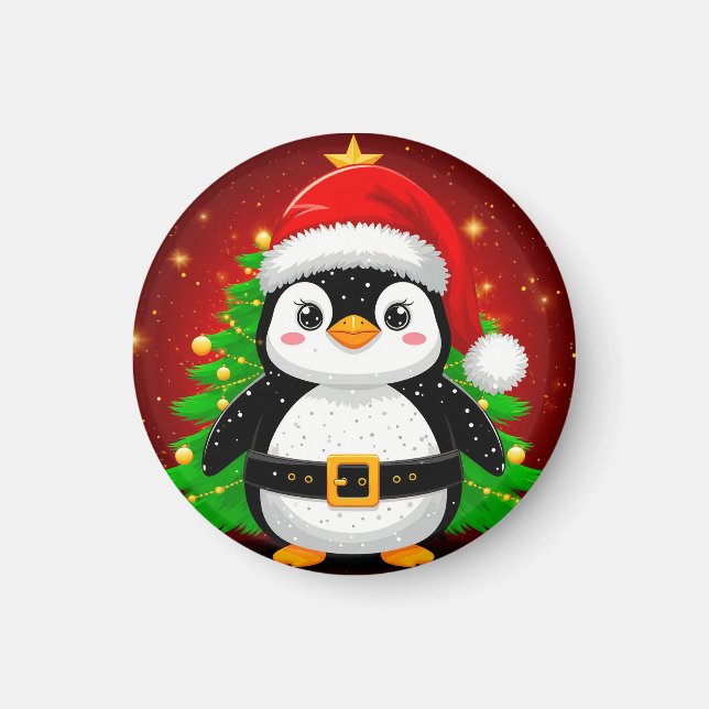 🐧 Penguin Santa Christmas Tree Holiday Fun ✨ Magnet (Front)