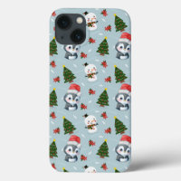 Penguin Santa Happy Merry Christmas tree pattern