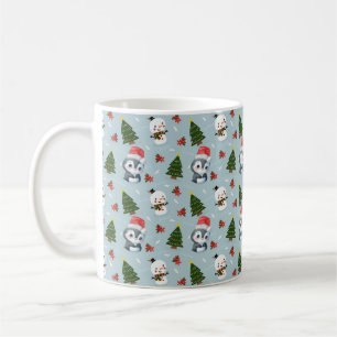 Penguin Santa Happy Merry Christmas tree pattern Coffee Mug
