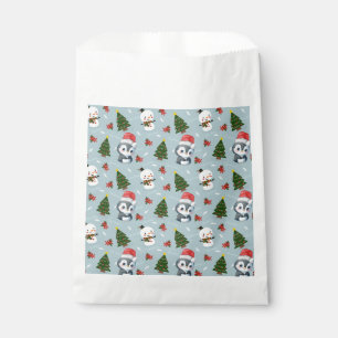 Penguin Santa Happy Merry Christmas tree pattern Favour Bag