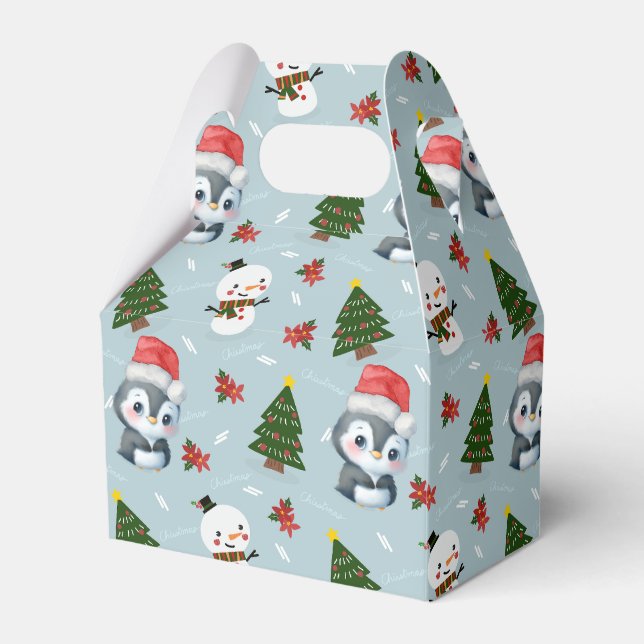 Penguin Santa Happy Merry Christmas tree pattern Favour Box (Front Side)