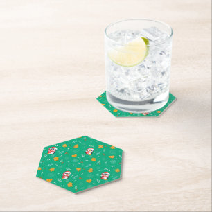 Penguin Santa Happy Merry Christmas tree pattern Paper Coaster