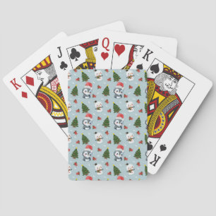 Penguin Santa Happy Merry Christmas tree pattern Playing Cards