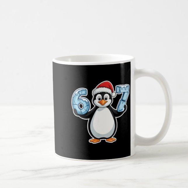 Penguin Santa Hat 67 Icy Numbers Christmas Birthda Coffee Mug (Right)