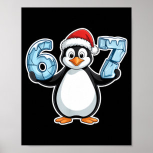 Penguin Santa Hat 67 Icy Numbers Christmas Birthda Poster