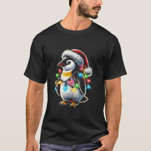 Penguin Santa Hat Christmas Lights Pajama Funny Xm T-Shirt