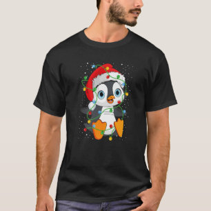 Penguin Santa Hat Christmas Lights Penguin Lovers T-Shirt