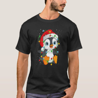 Penguin Santa Hat Christmas Lights Penguin Lovers T-Shirt