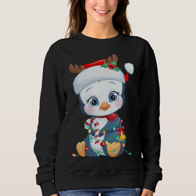 Penguin Santa Hat Christmas Penguin Lovers Pajama Sweatshirt (Front)