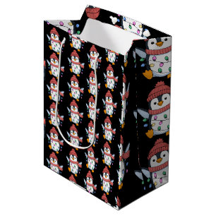Penguin Santa Lights Christmas Penguins Xmas Medium Gift Bag