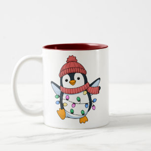 Penguin Santa Lights Christmas Penguins Xmas Two-Tone Coffee Mug