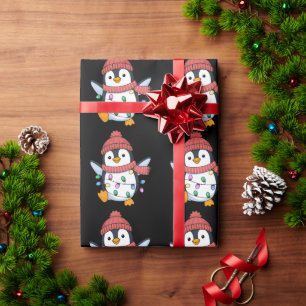 Penguin Santa Lights Christmas Penguins Xmas Wrapping Paper