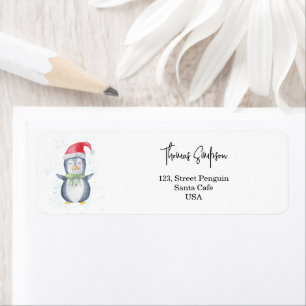 Penguin Santa Return Address Label