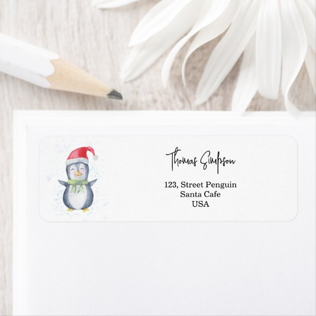 Penguin Santa Return Address Label (Insitu)