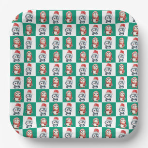 Penguin Santa watercolor Merry Christmas pattern Paper Plate