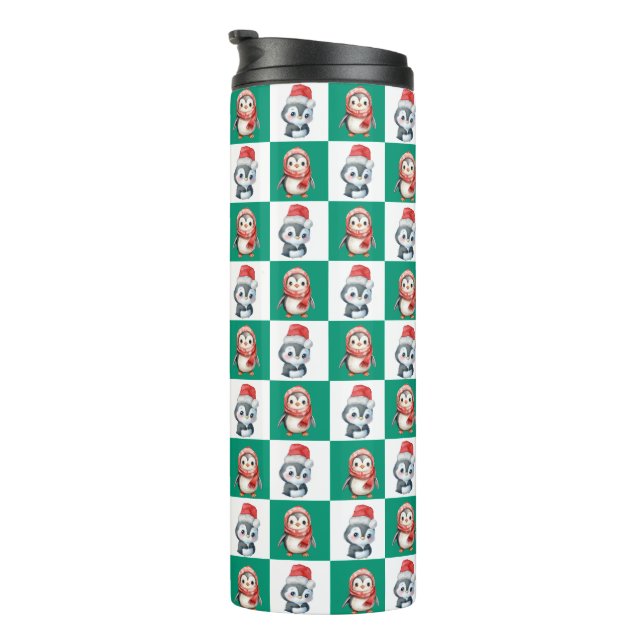 Penguin Santa watercolor Merry Christmas pattern Thermal Tumbler (Rotated Right)