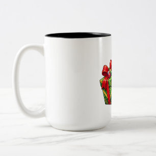 Penguin Santa with Gift Two-Tone Coffee Mug