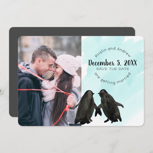 Penguin Save the Date Photo Invitation (Front/Back)