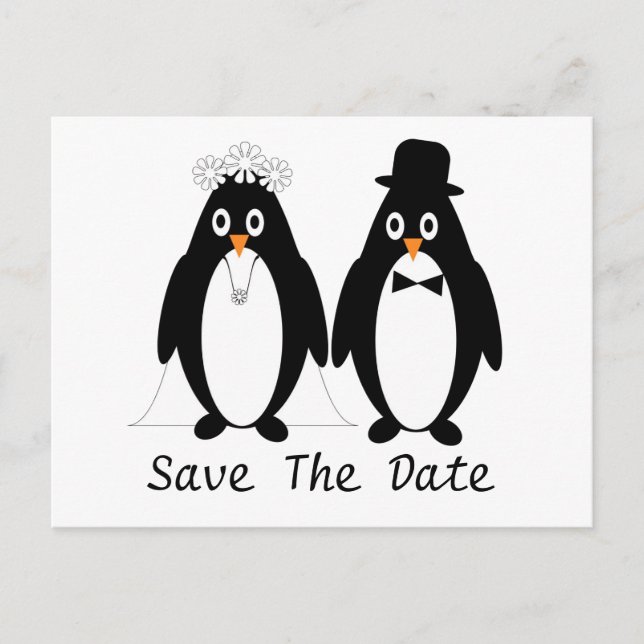 Penguin Save The Date Wedding Announcement (Front)