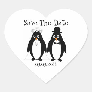 Penguin Save The Date Wedding Announcement Heart Sticker