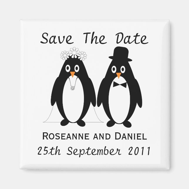 Penguin Save The Date Wedding Announcement Magnet (Front)