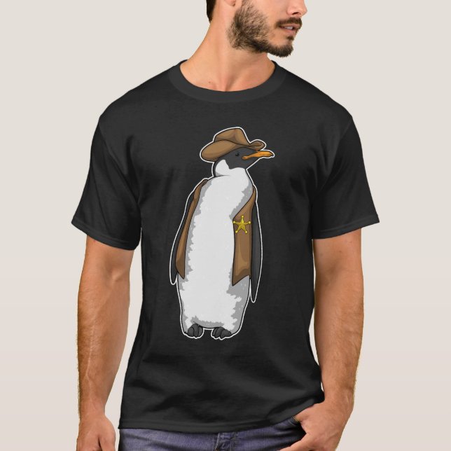Penguin Sheriff Cowboy hat T-Shirt (Front)