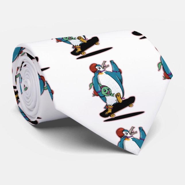 Penguin Skateboarding Tie (Rolled)