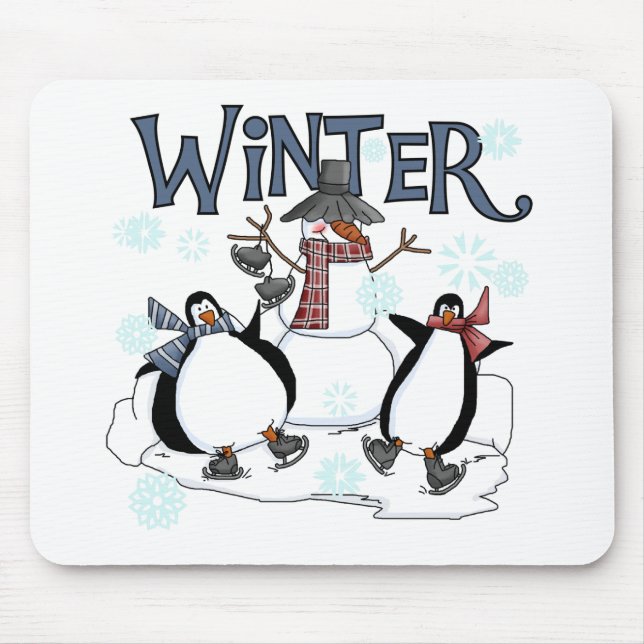 Penguin Skating Holiday Tshirts and Gifts Mouse Pad (Front)