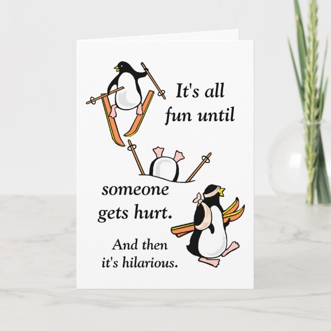 Penguin Ski Adventure Holiday Card (Front)