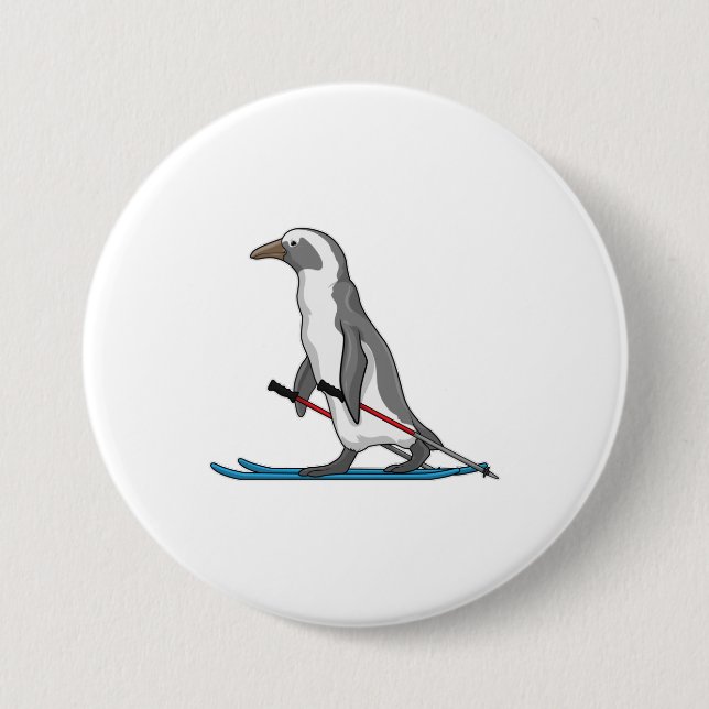 Penguin Skier Ski 7.5 Cm Round Badge (Front)