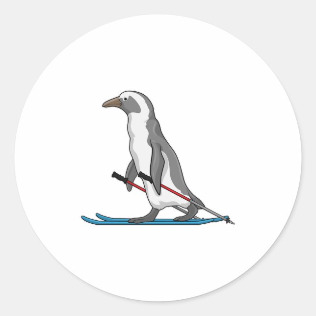 Penguin Skier Ski Classic Round Sticker (Front)