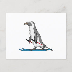 Penguin Skier Ski Postcard
