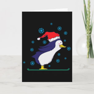 Penguin Skiing At Christmas Card