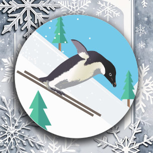 Penguin Skiing Fun Winter Kids Crafts Snow Sports Classic Round Sticker