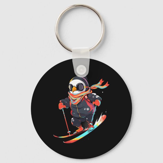 Penguin Skiing Skier Ski Winter Snow  Key Ring (Front)