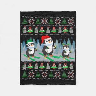Penguin Skiing Ugly Christmas Sweater Sports Pengu Fleece Blanket